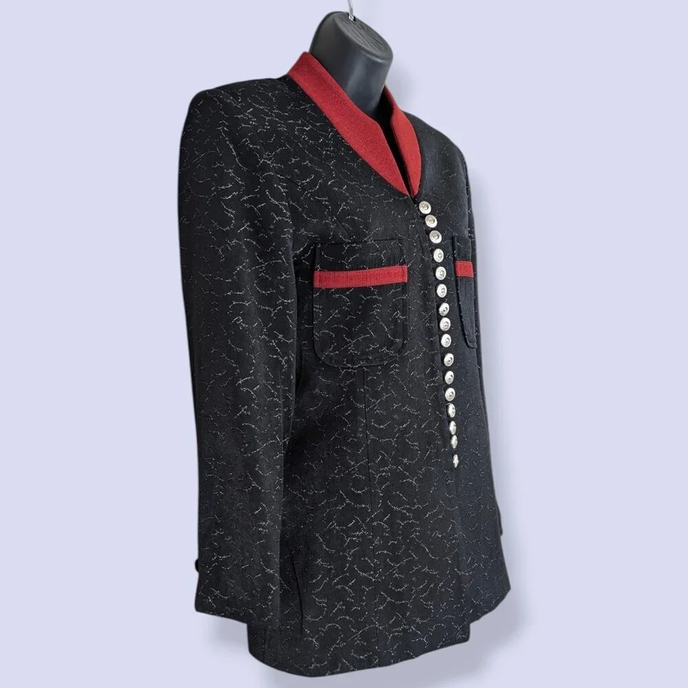 Black & Red Metallic Buttoned Jacket - Picture 2 of 9